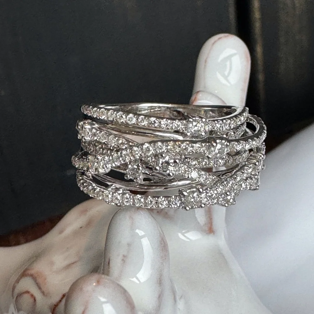 14K Diamond Crossover Highway Ring